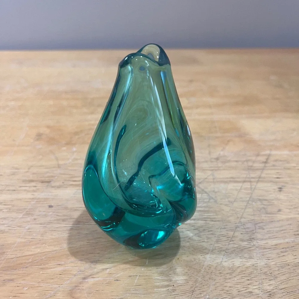 Vtg‎ Miloslav Klinger ZBS Green Art Glass Vase Mid Century Modern Czech 4.75